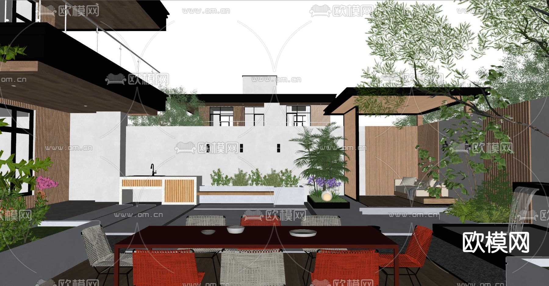 现代庭院景观su模型下载（渲染图4）