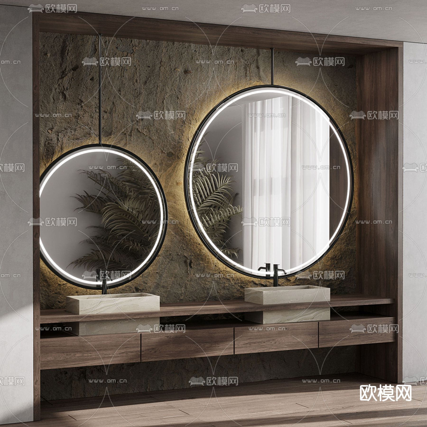 侘寂台盆 双盆洗手台3d模型下载（渲染图6）