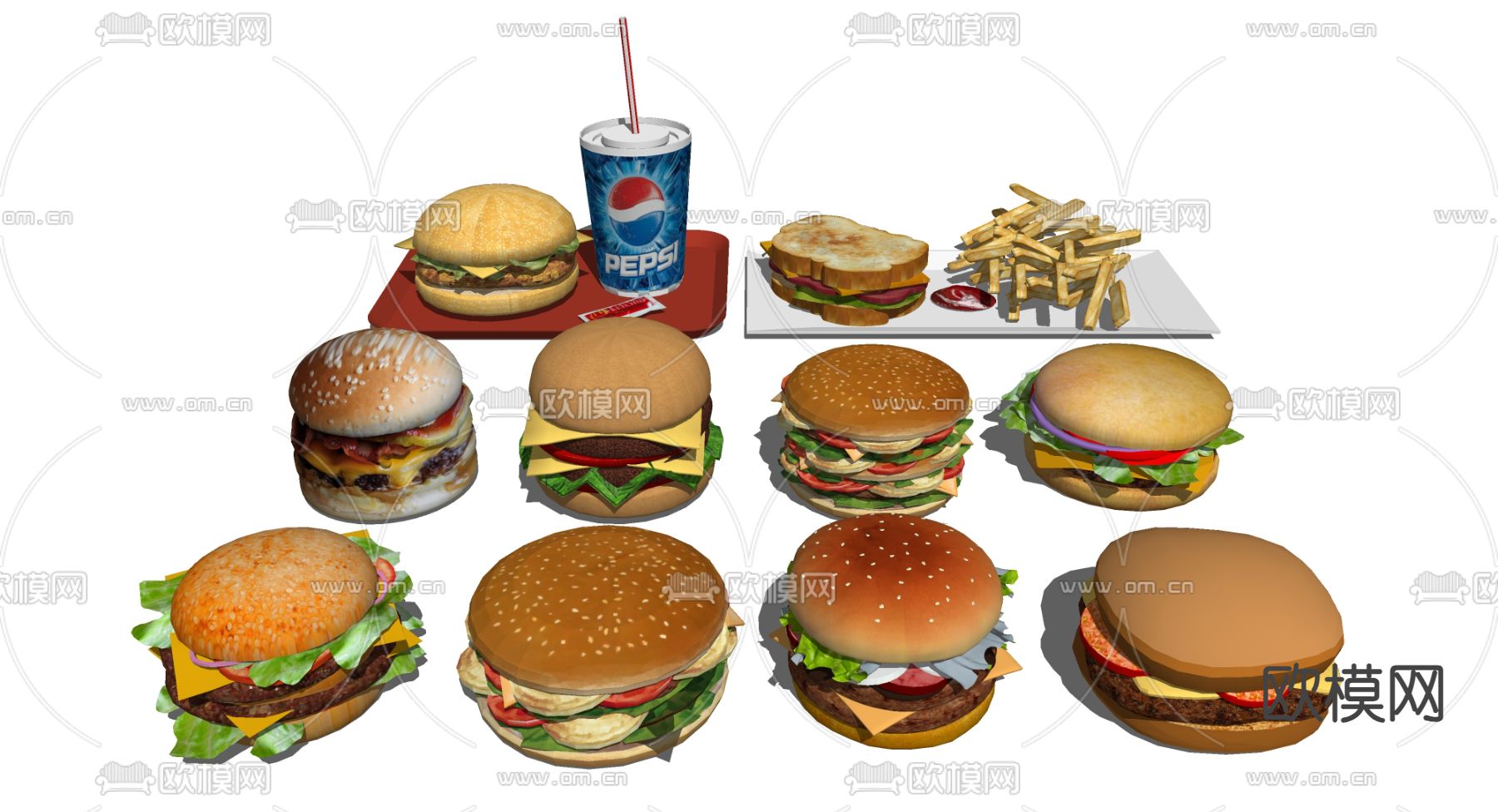 汉堡包 美食 食物su模型下载（渲染图1）