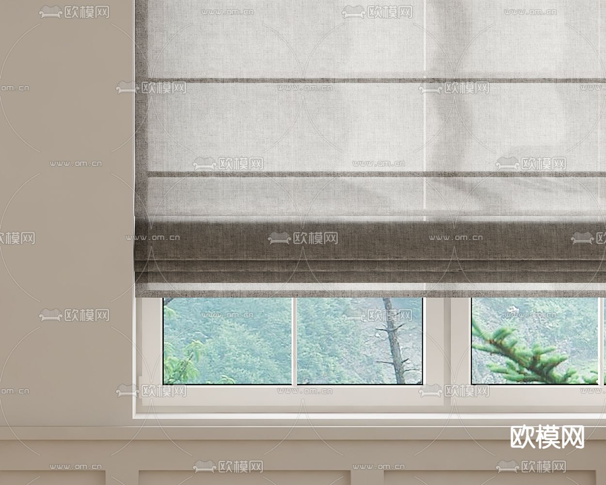 简欧罗马帘 窗帘3d模型下载（渲染图2）