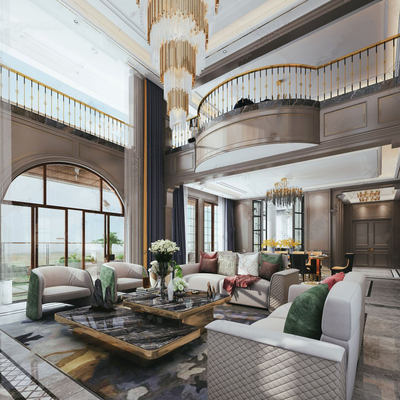  简欧别墅客厅su模型 