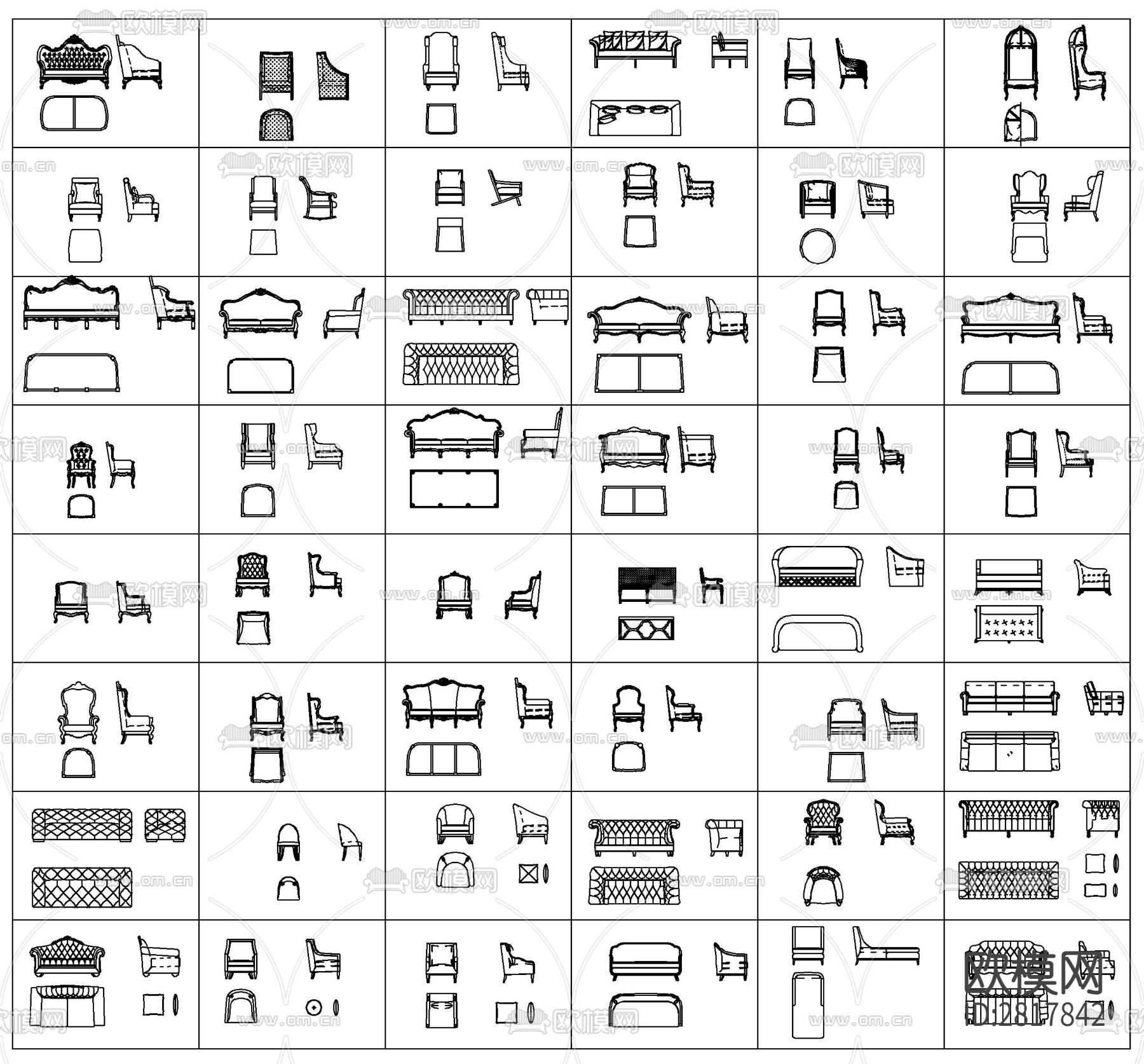 沙发cad图块下载（渲染图2）