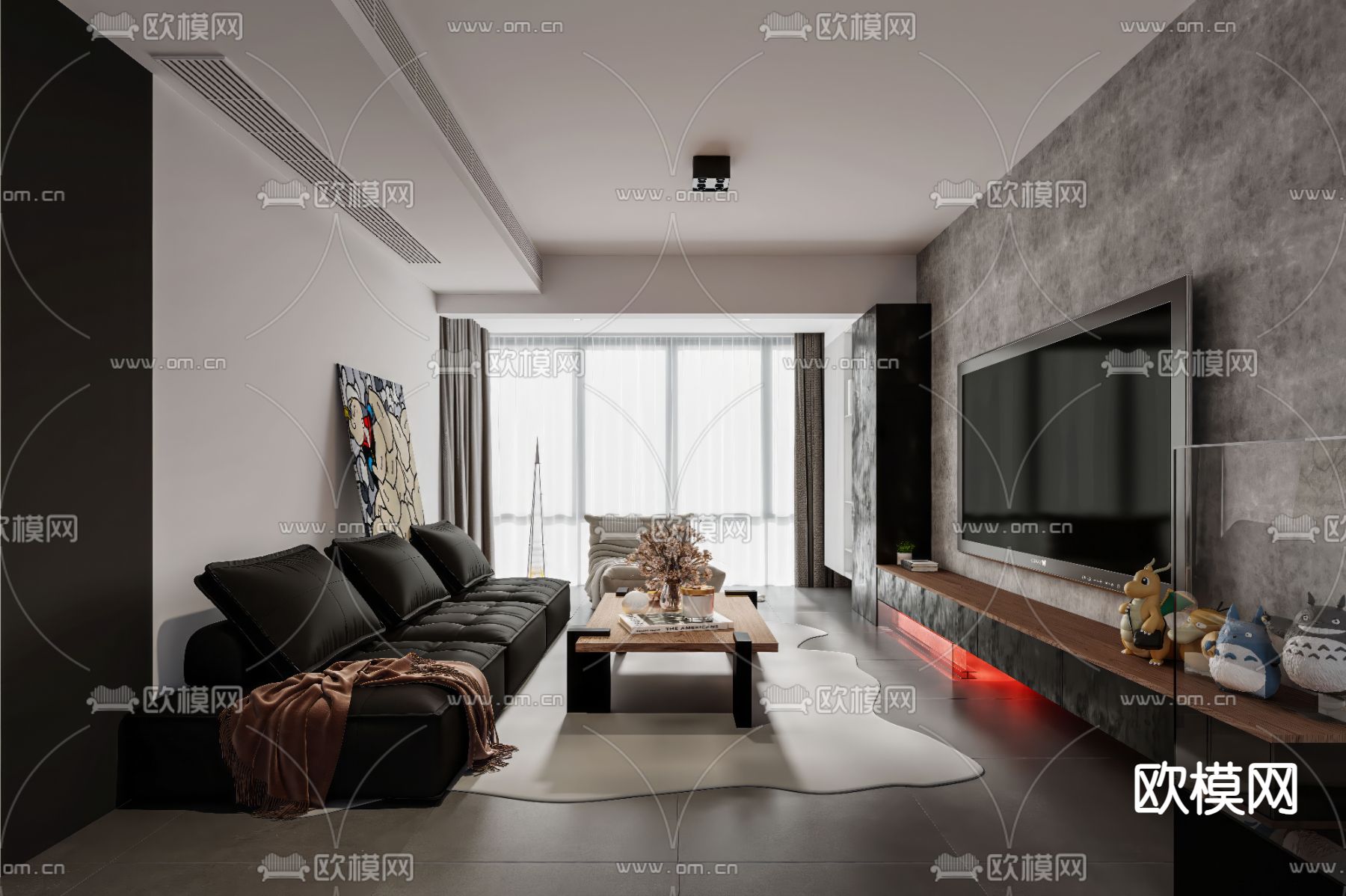 高级灰客厅3d模型下载