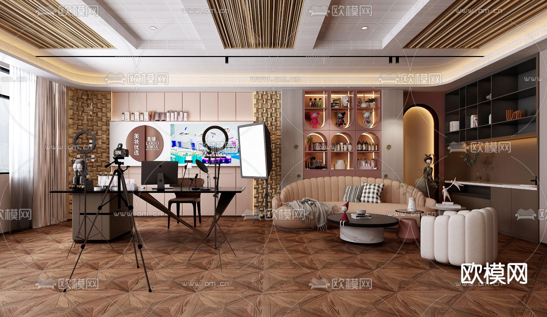 现代直播间3d模型下载（渲染图1）