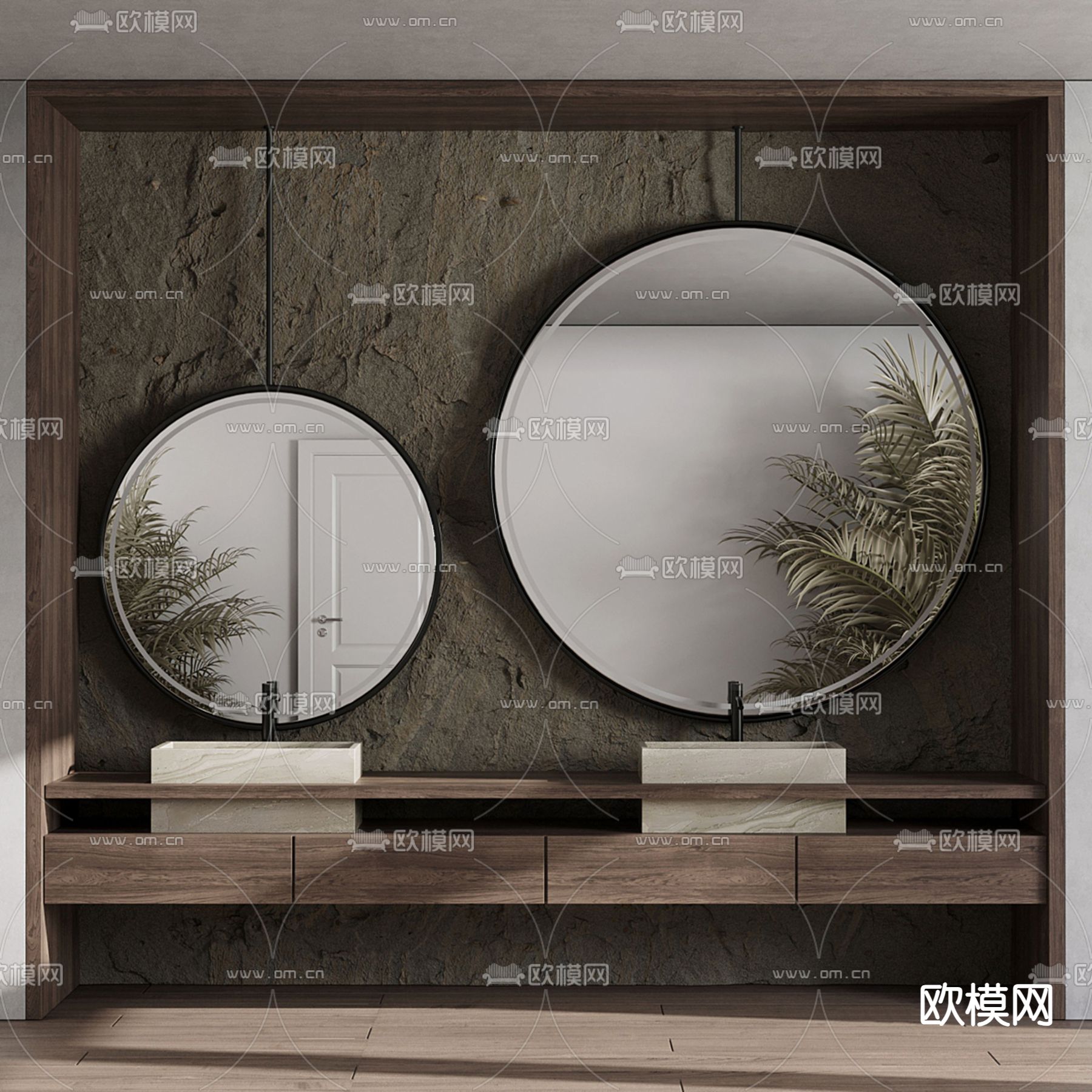 侘寂台盆 双盆洗手台3d模型下载（渲染图2）