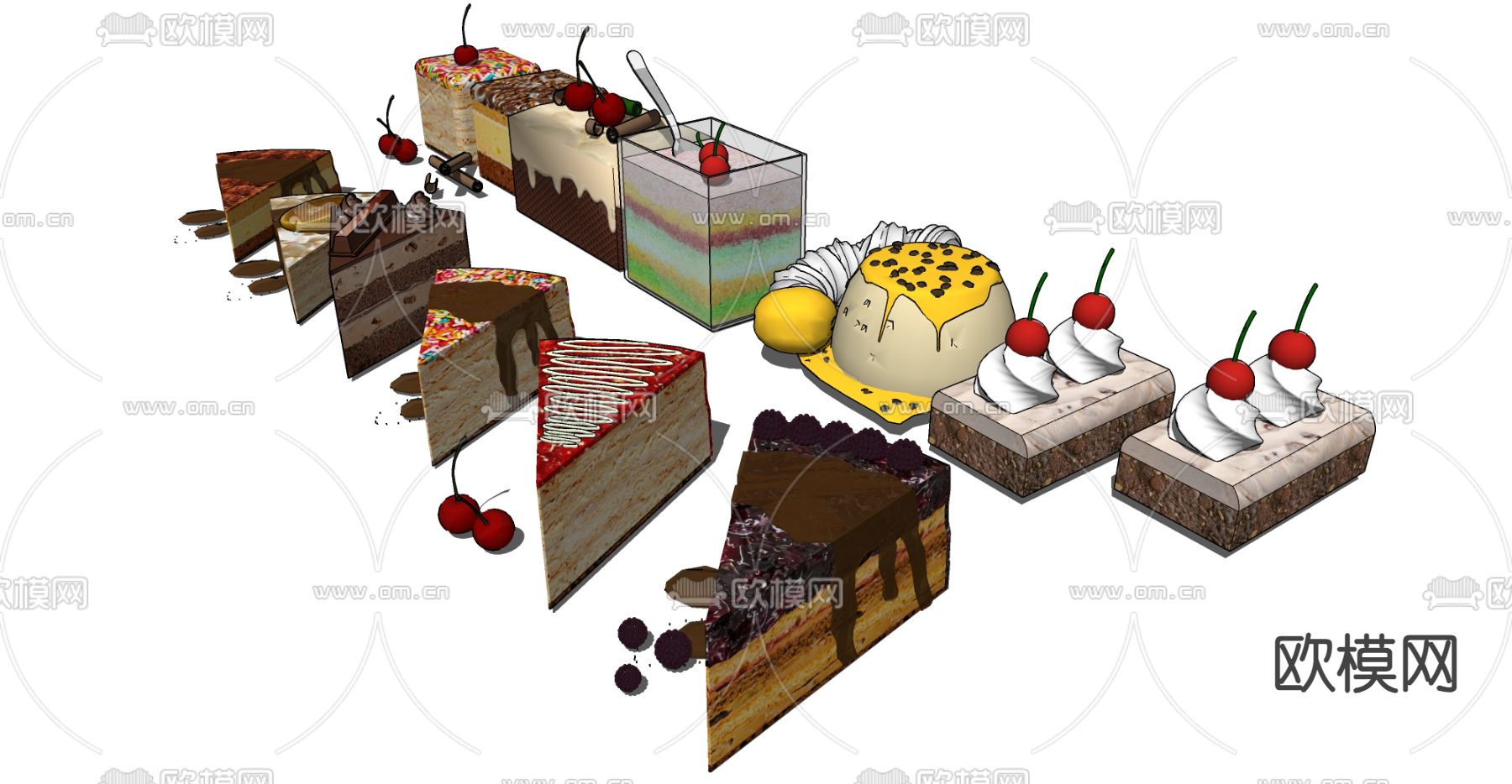 切块蛋糕 点心美食su模型下载（渲染图2）