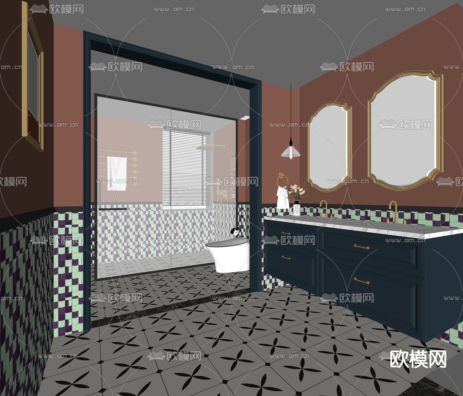 美式卫生间su模型下载（渲染图2）