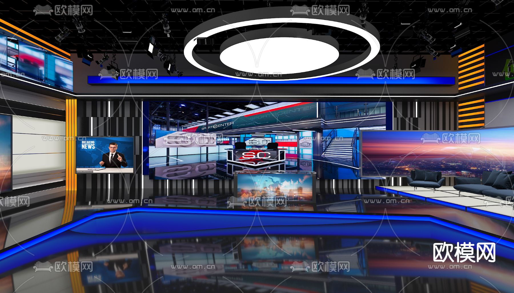 演播室 演播厅 直播 导播室 录播间3d模型下载（渲染图1）