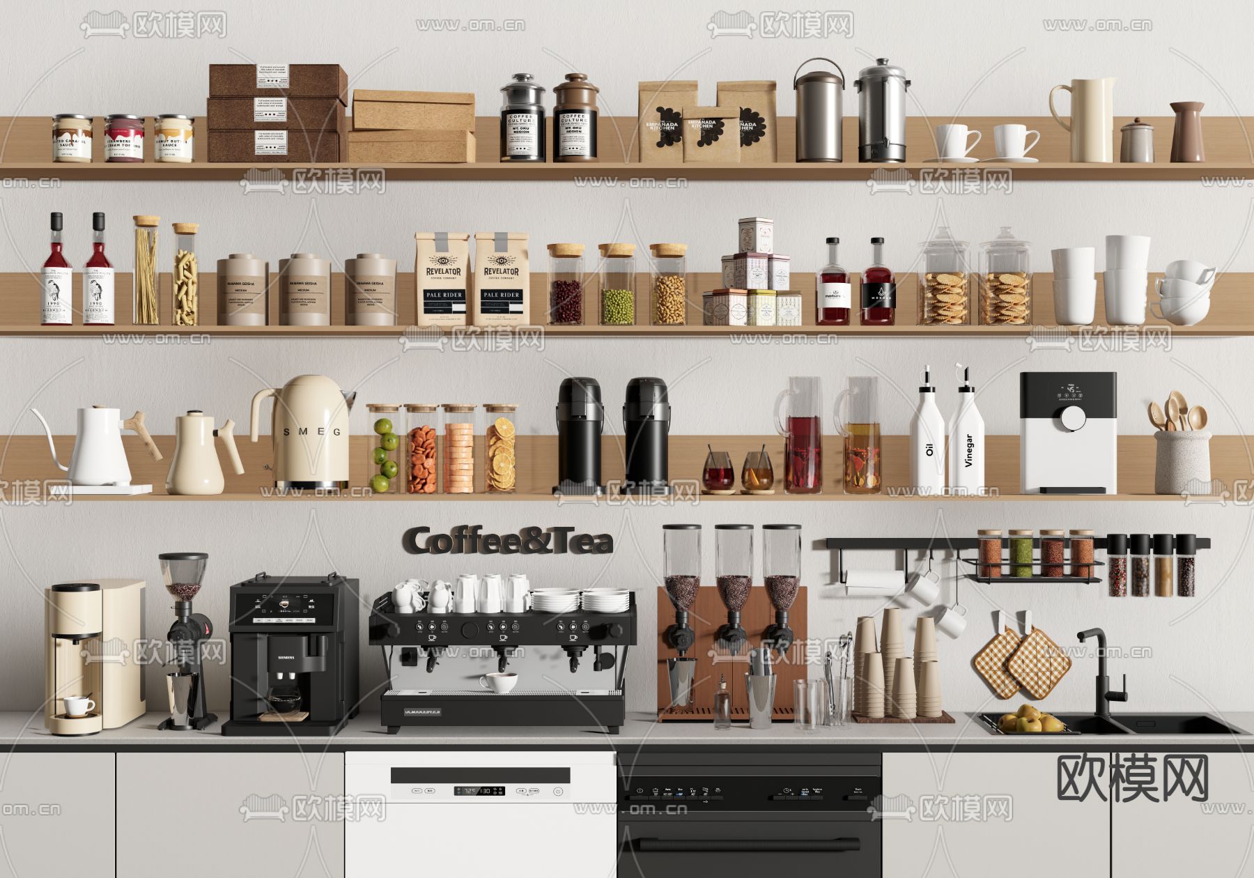厨房摆件 咖啡机 磨豆机 调味品 存储罐 咖啡杯3d模型下载