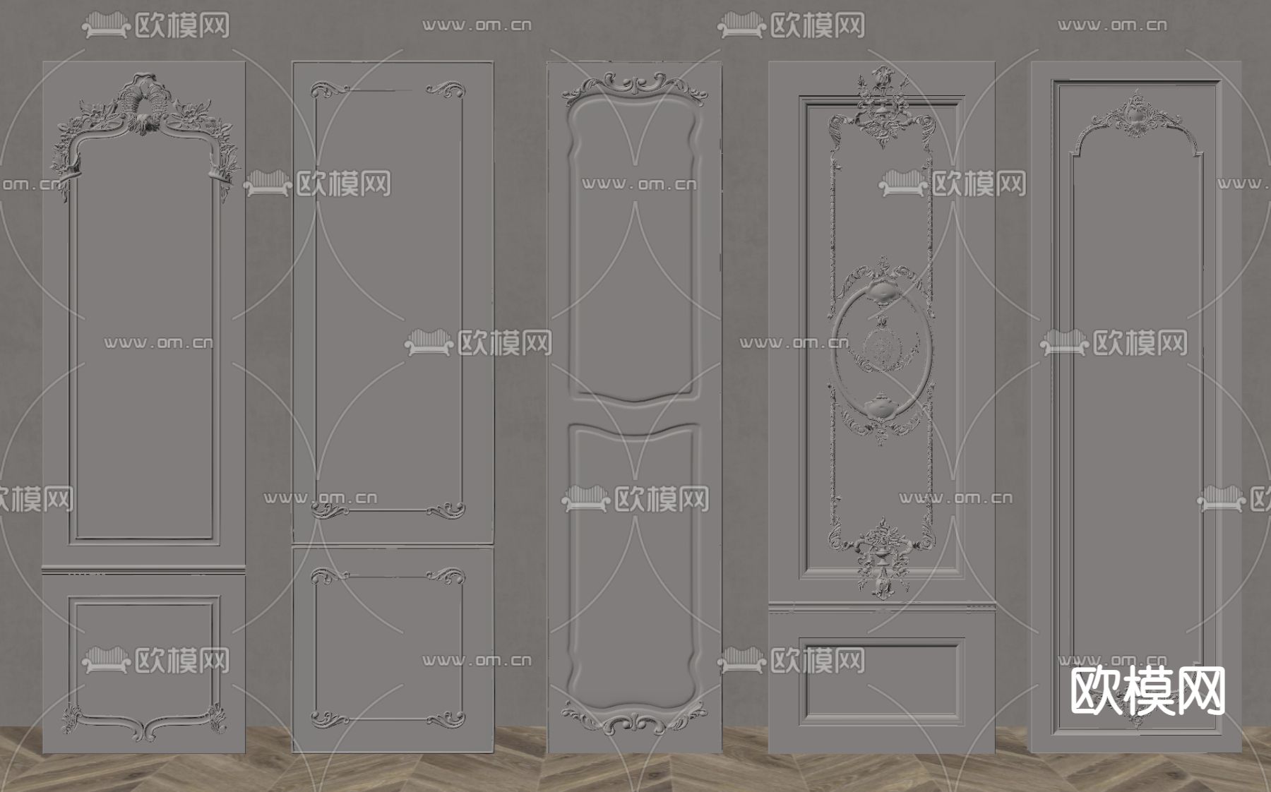 法式护墙板 石膏线 石膏板 雕花su模型下载（渲染图2）