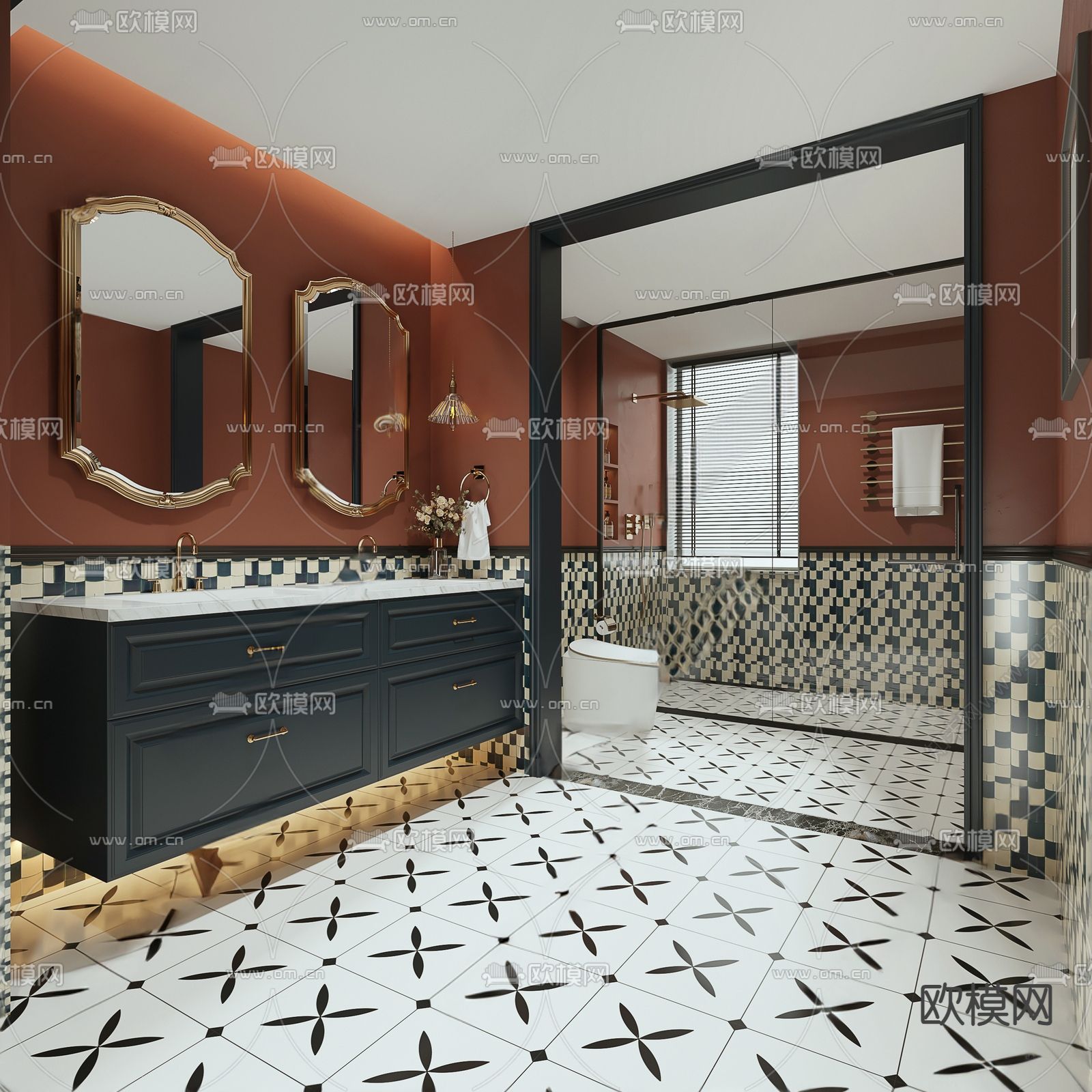 美式卫生间su模型下载（渲染图1）
