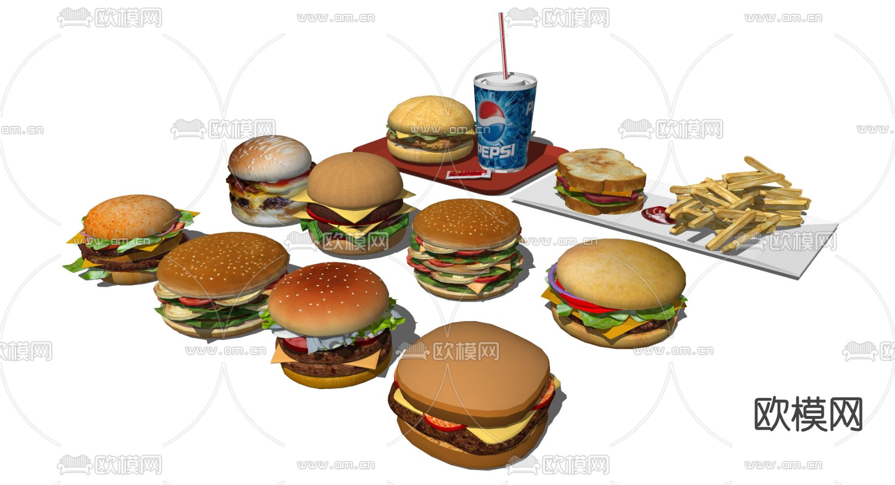 汉堡包 美食 食物su模型下载（渲染图2）