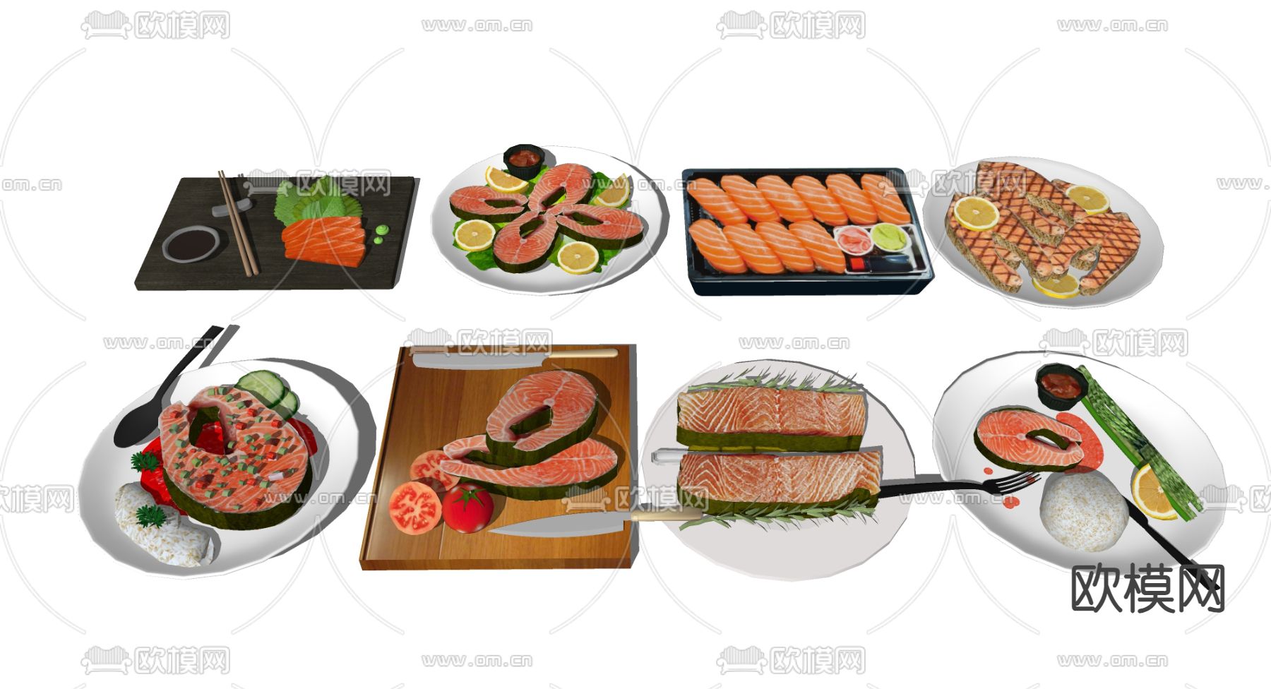 三文鱼 食物 美食su模型下载（渲染图1）