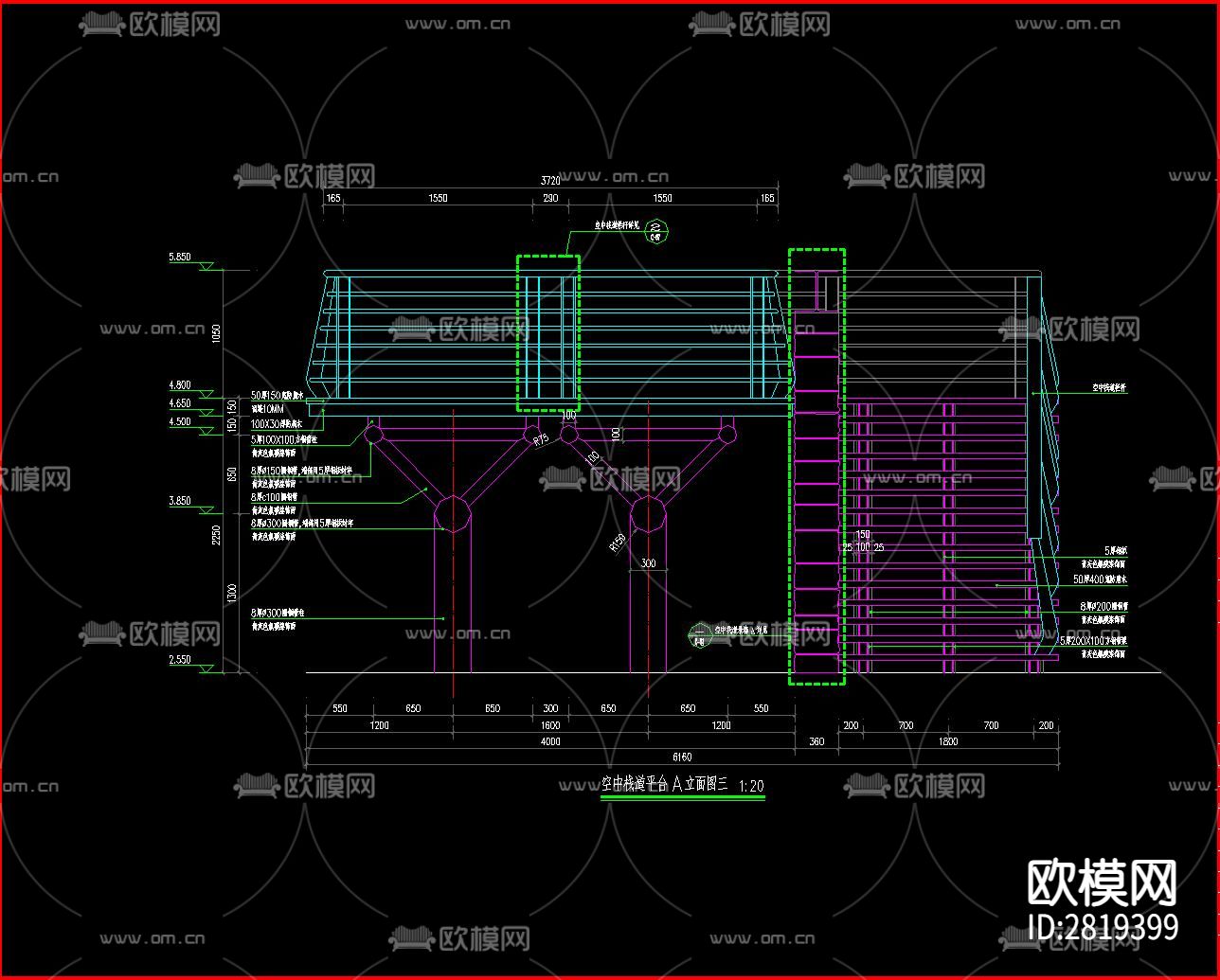 空中木栈道cad大样图下载（渲染图3）