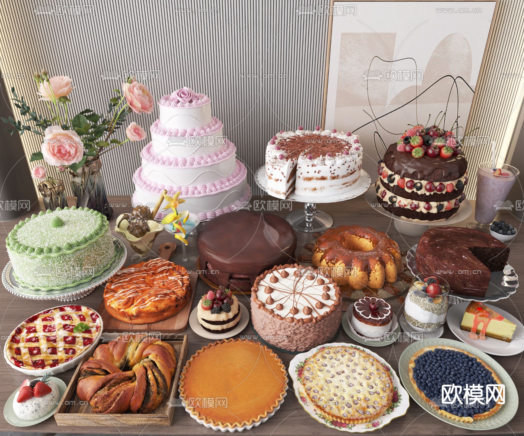 糕点 蛋糕 蓝莓派 面包 冰淇淋3d模型下载