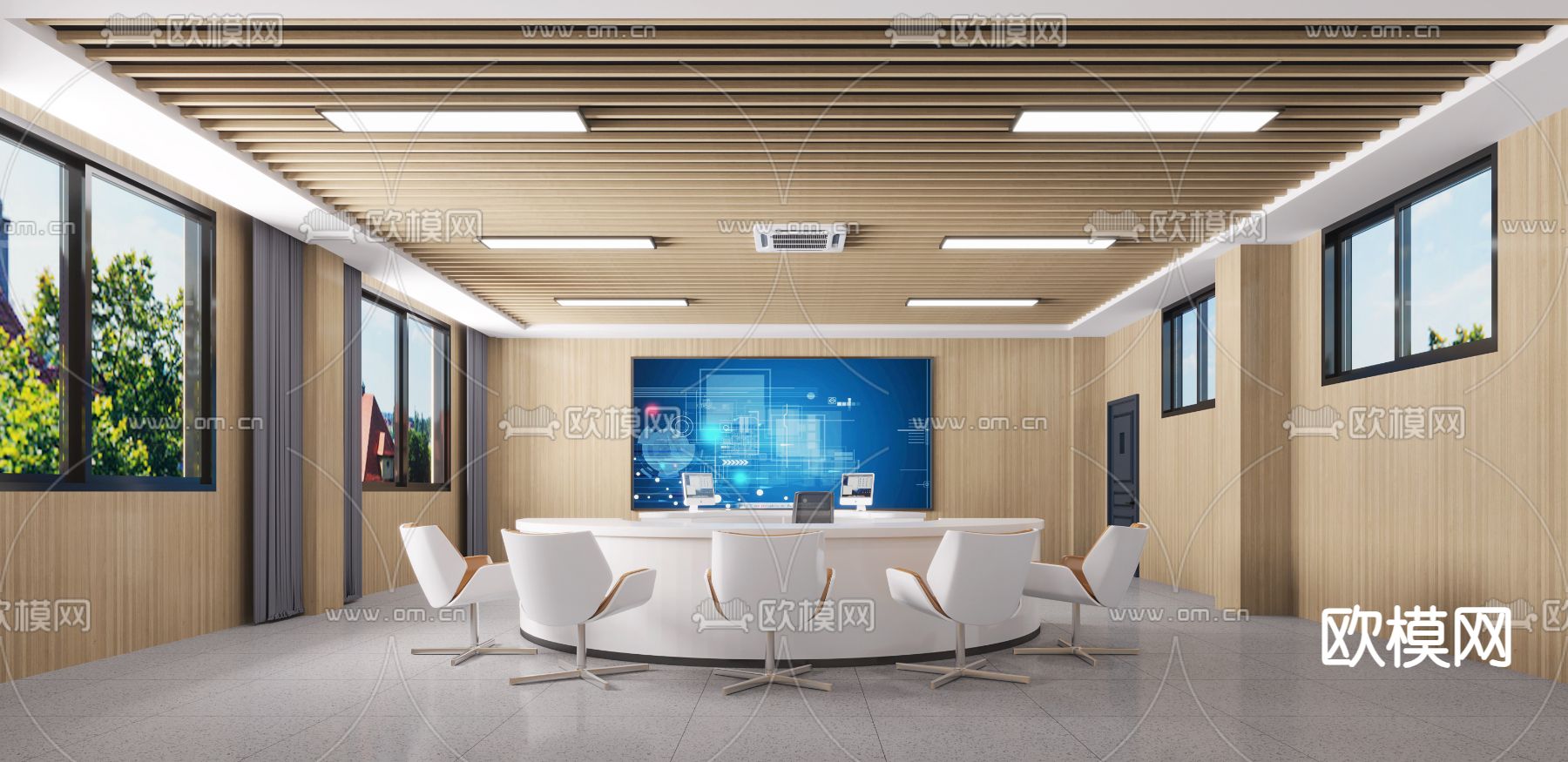 现代监控室3d模型下载（渲染图1）