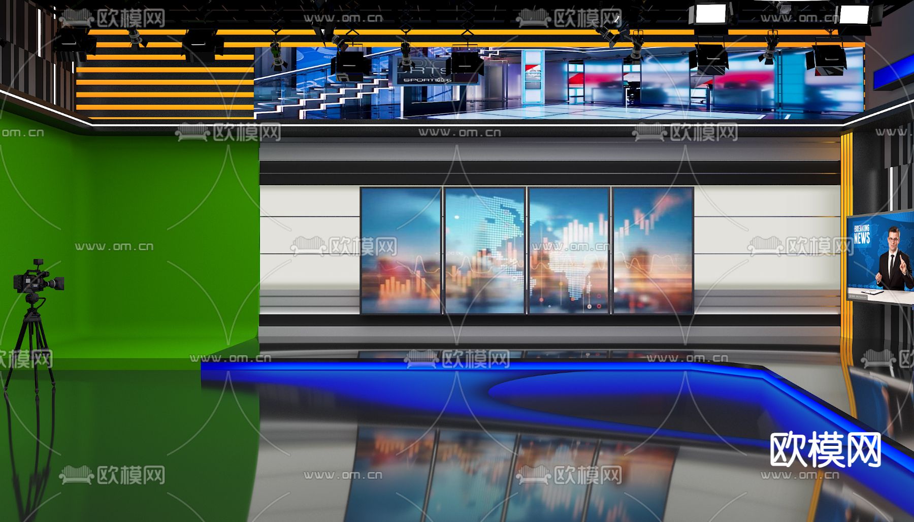 演播室 演播厅 直播 导播室 录播间3d模型下载（渲染图2）