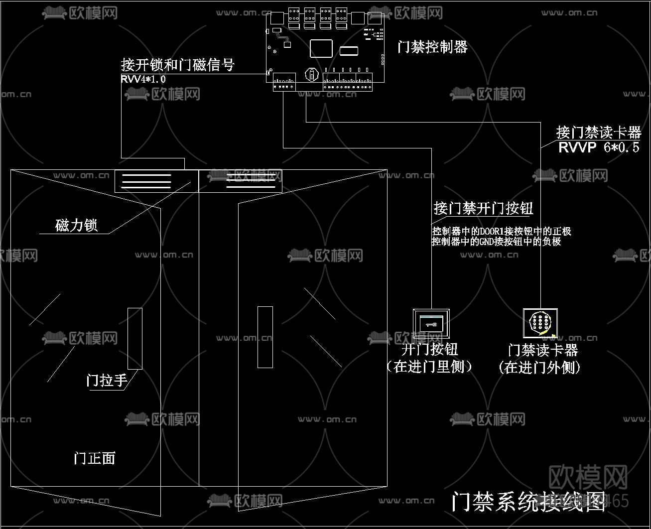 门禁系统cad电路图下载（渲染图1）