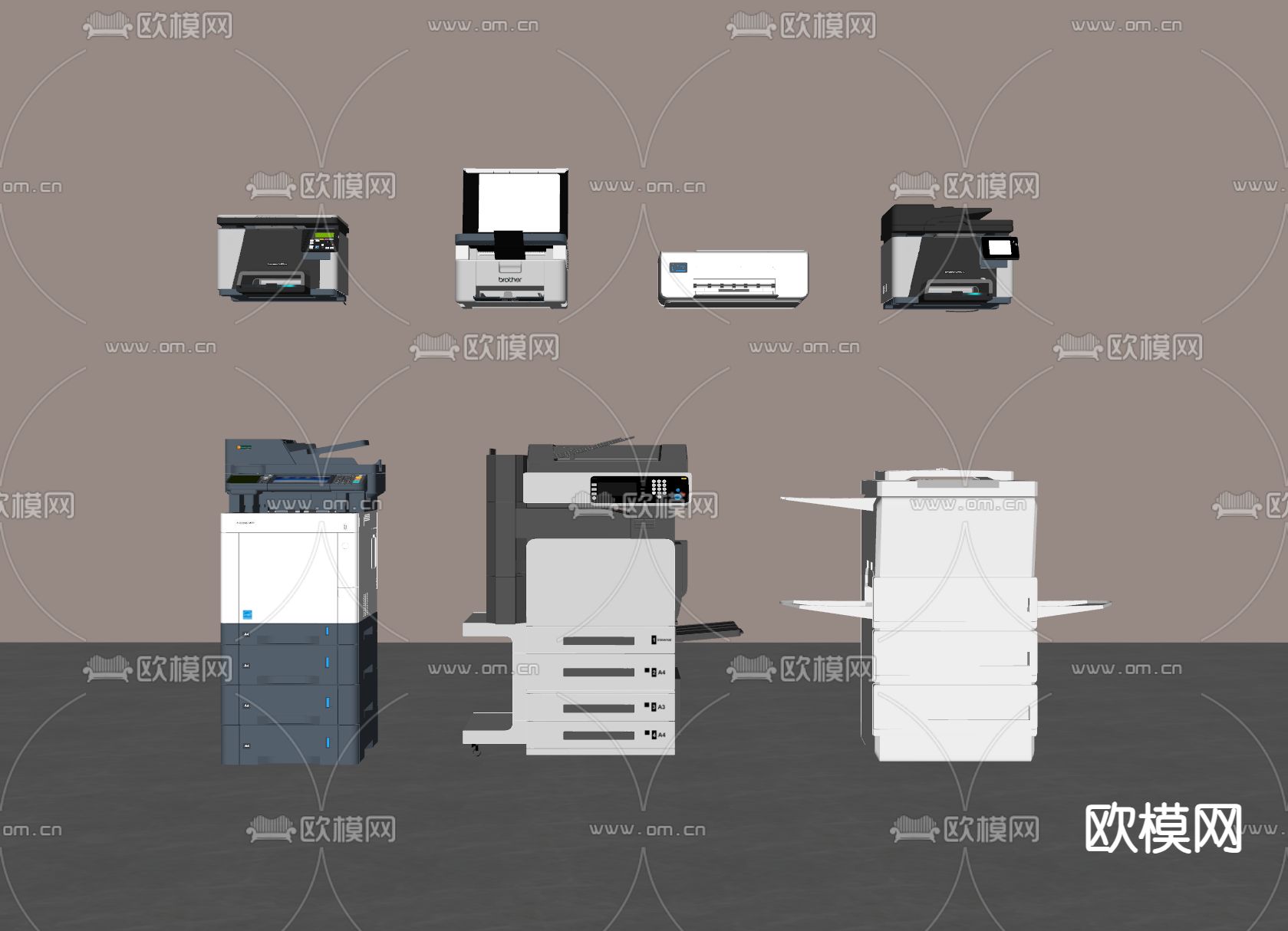 现代打印机 复印机su模型下载（渲染图2）