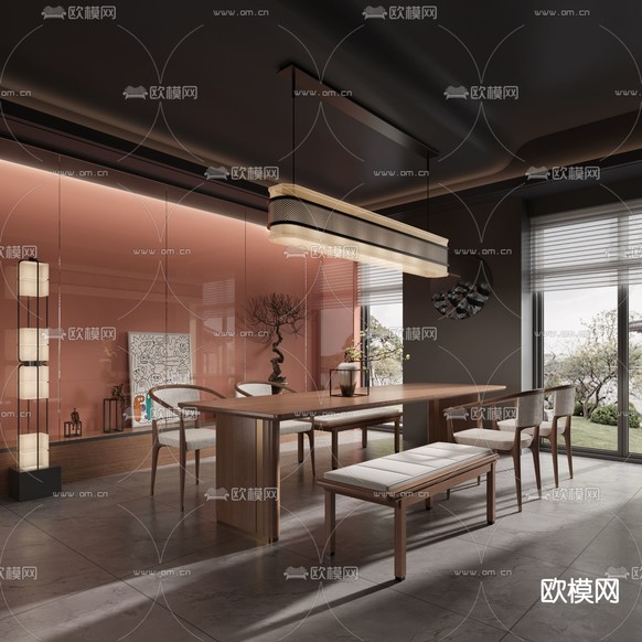 新中式餐厅3d模型下载