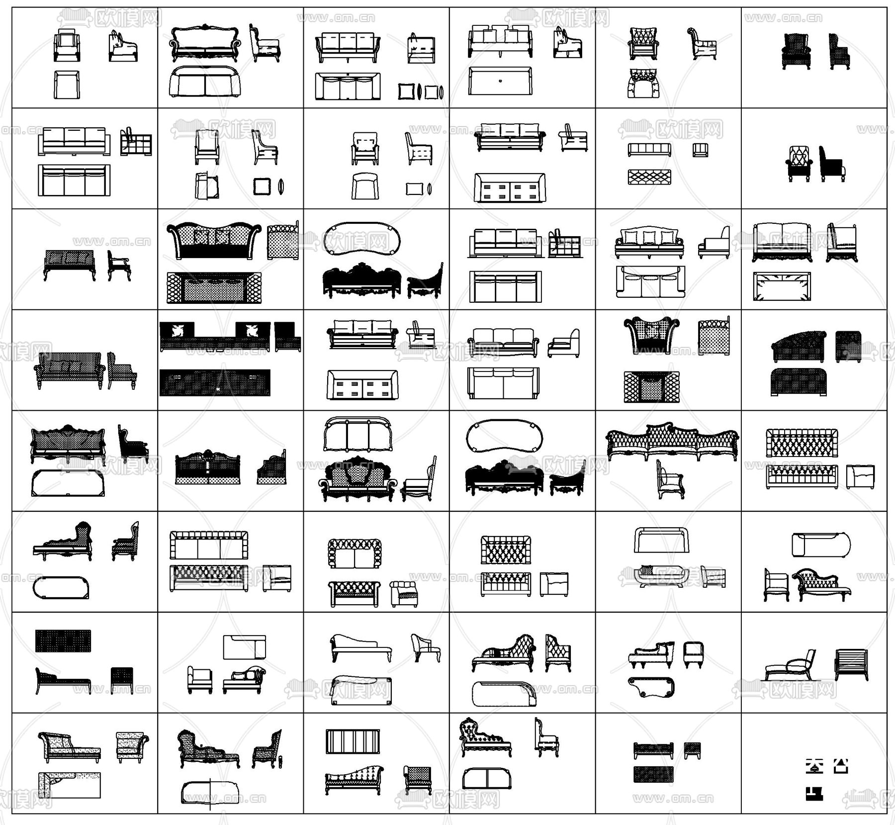 沙发cad图块下载（渲染图9）