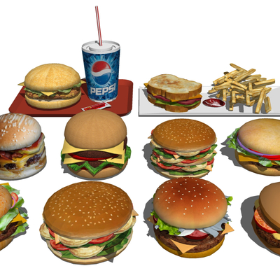  汉堡包 美食 食物su模型 