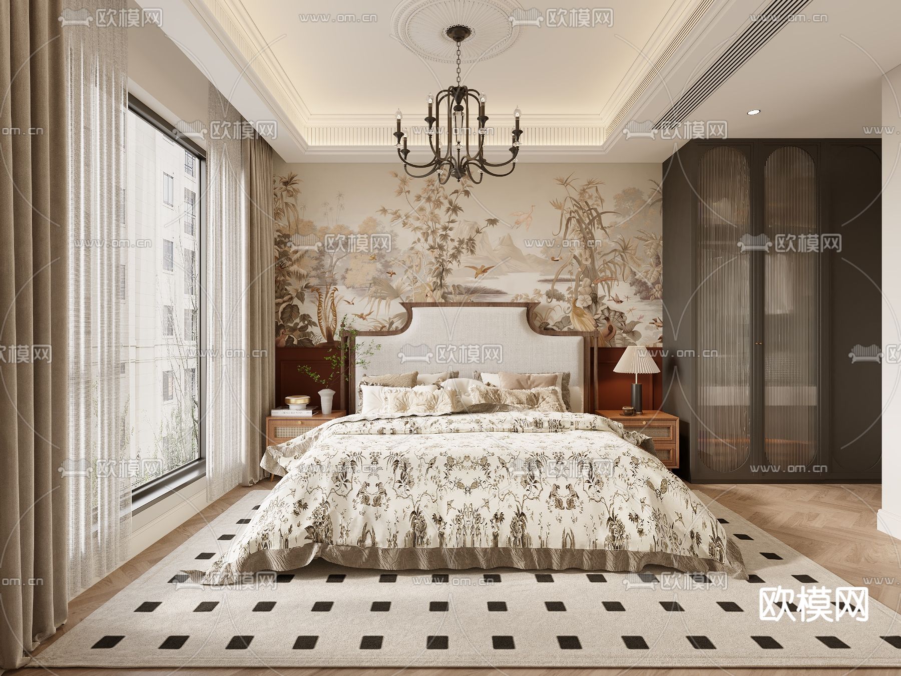法式卧室 主人房su模型下载（渲染图1）