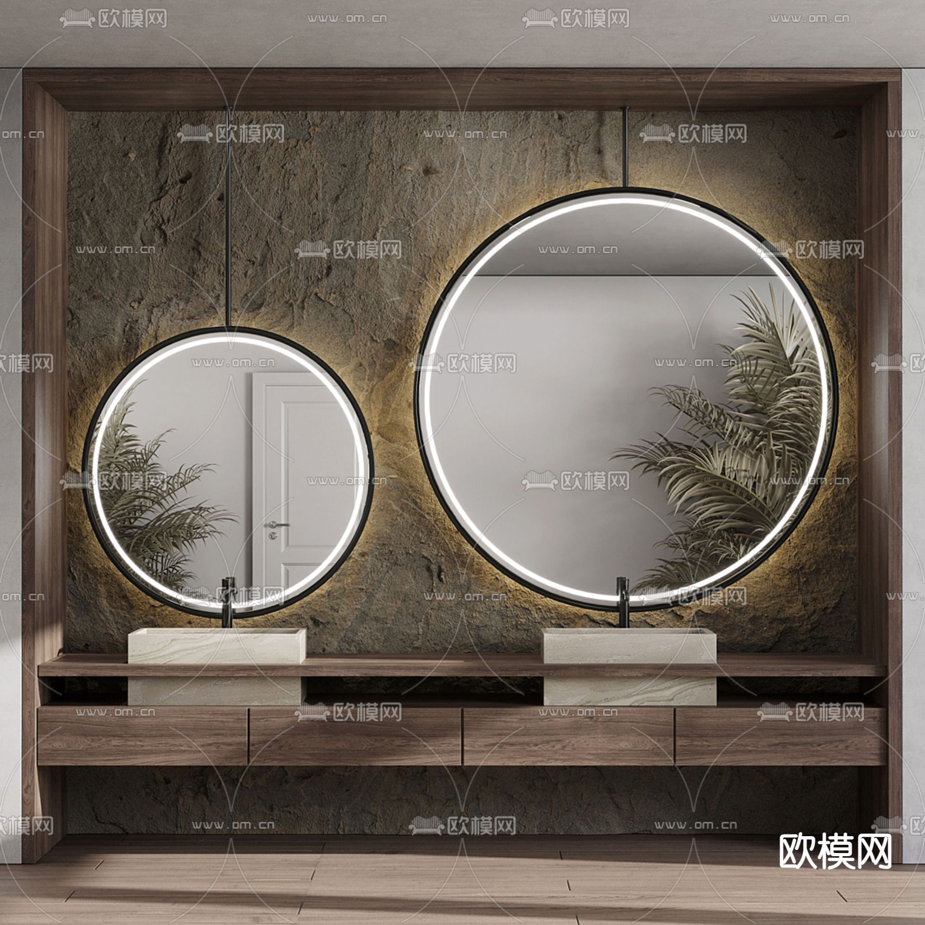 侘寂台盆 双盆洗手台3d模型下载（渲染图1）