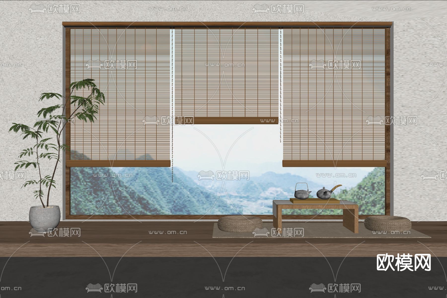 日式窗帘su模型下载（渲染图2）
