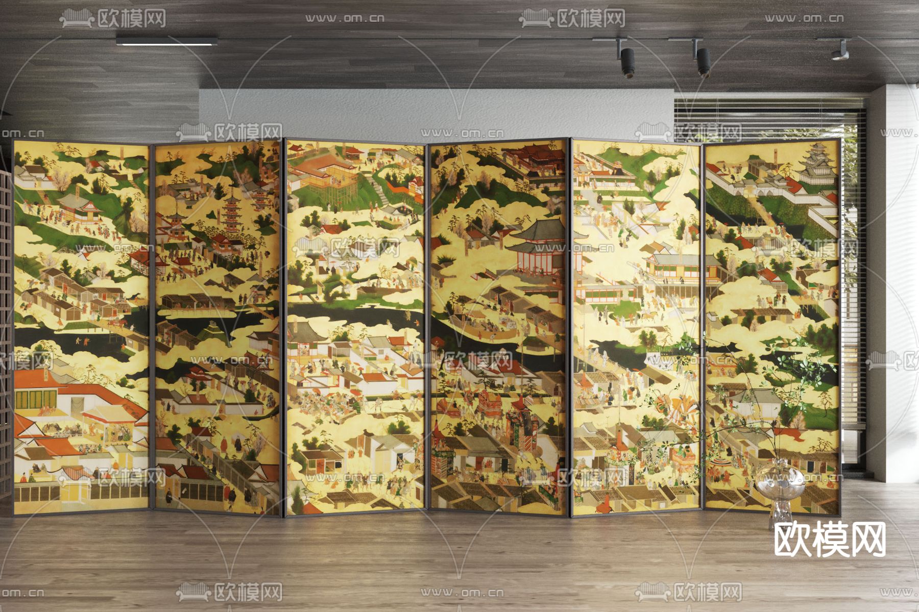 日式屏风 隔断3d模型下载
