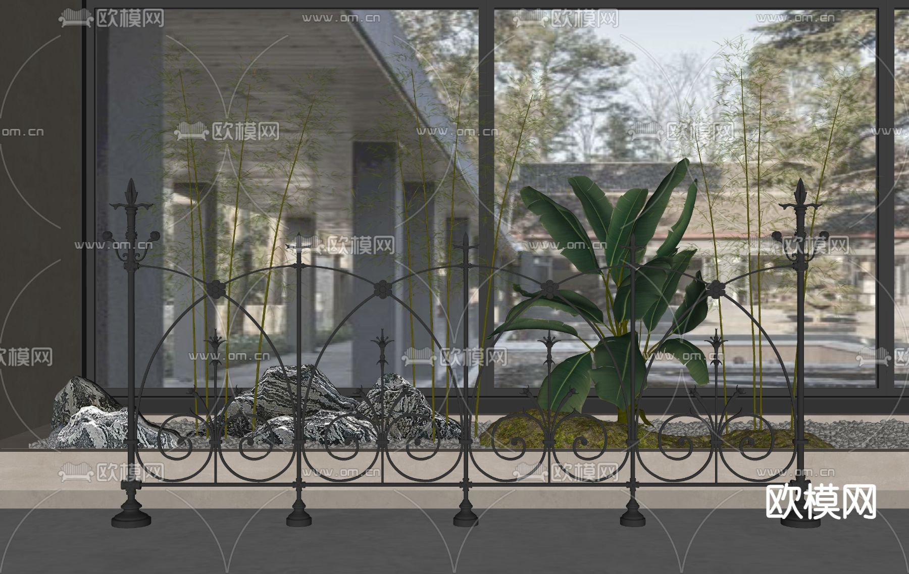 简欧庭院栏杆 隔断su模型下载（渲染图2）