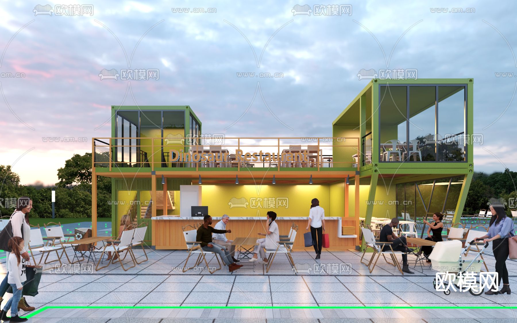 工业风集装箱 咖啡店3d模型下载