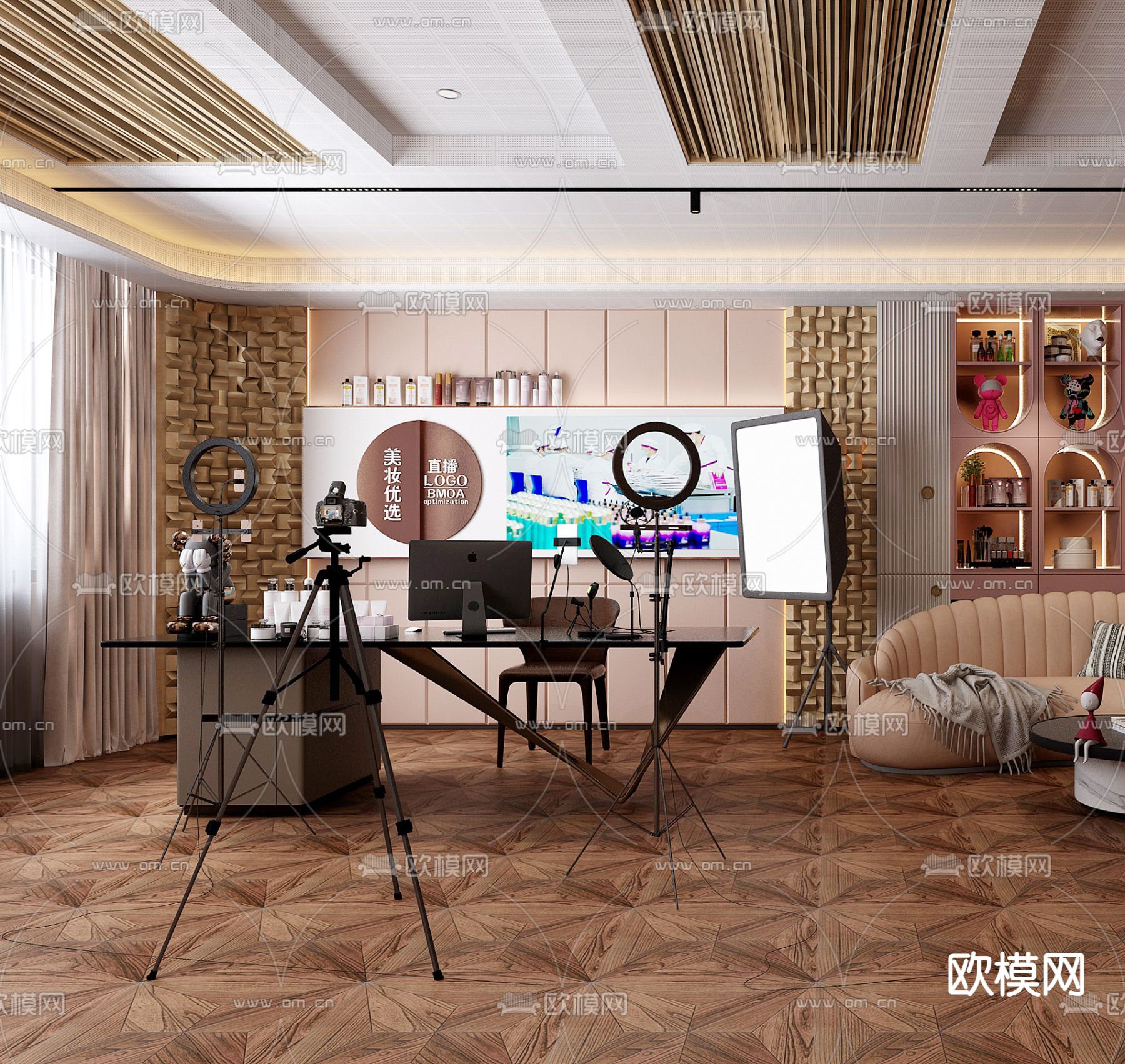 现代直播间3d模型下载（渲染图2）