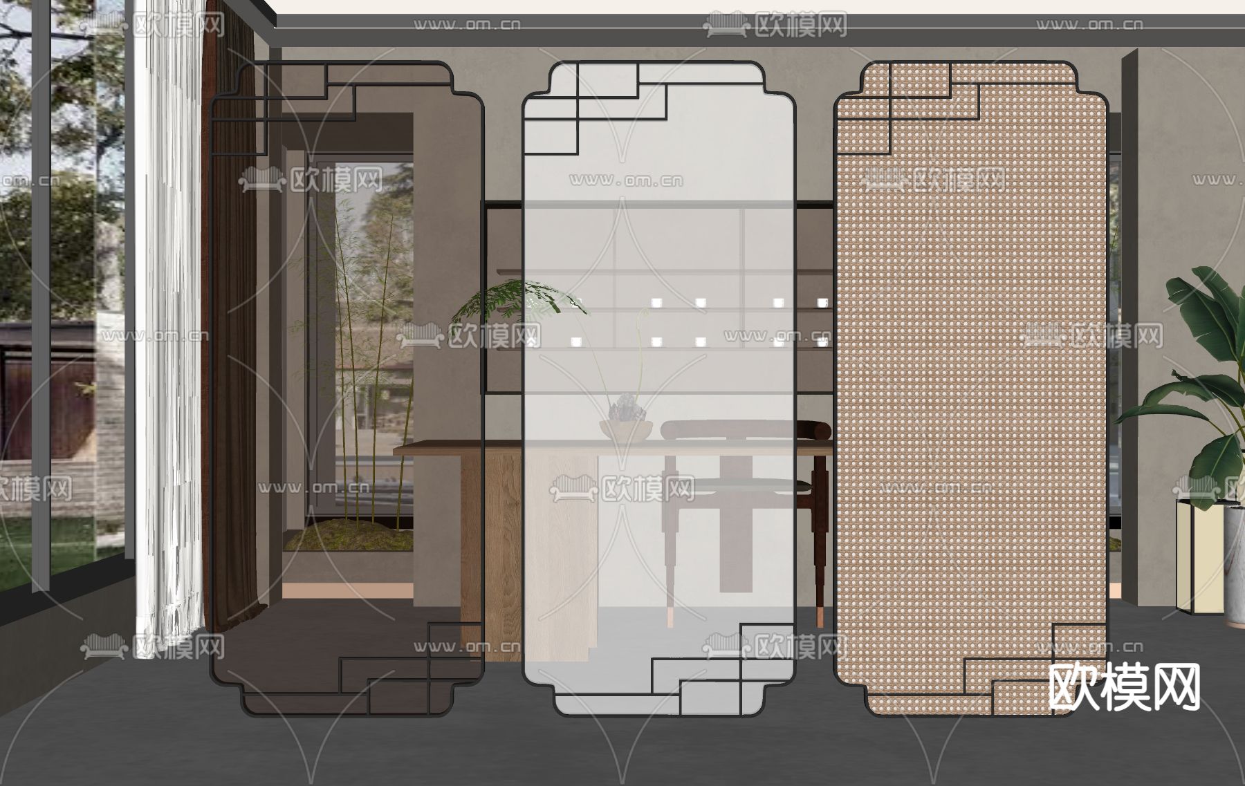 新中式屏风 隔断su模型下载（渲染图2）