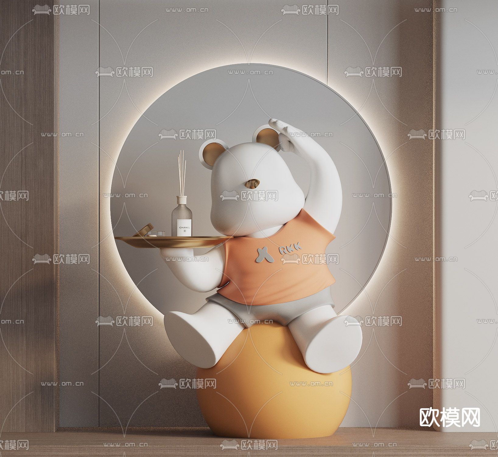 小熊雕塑 潮玩 托盘公仔3d模型下载