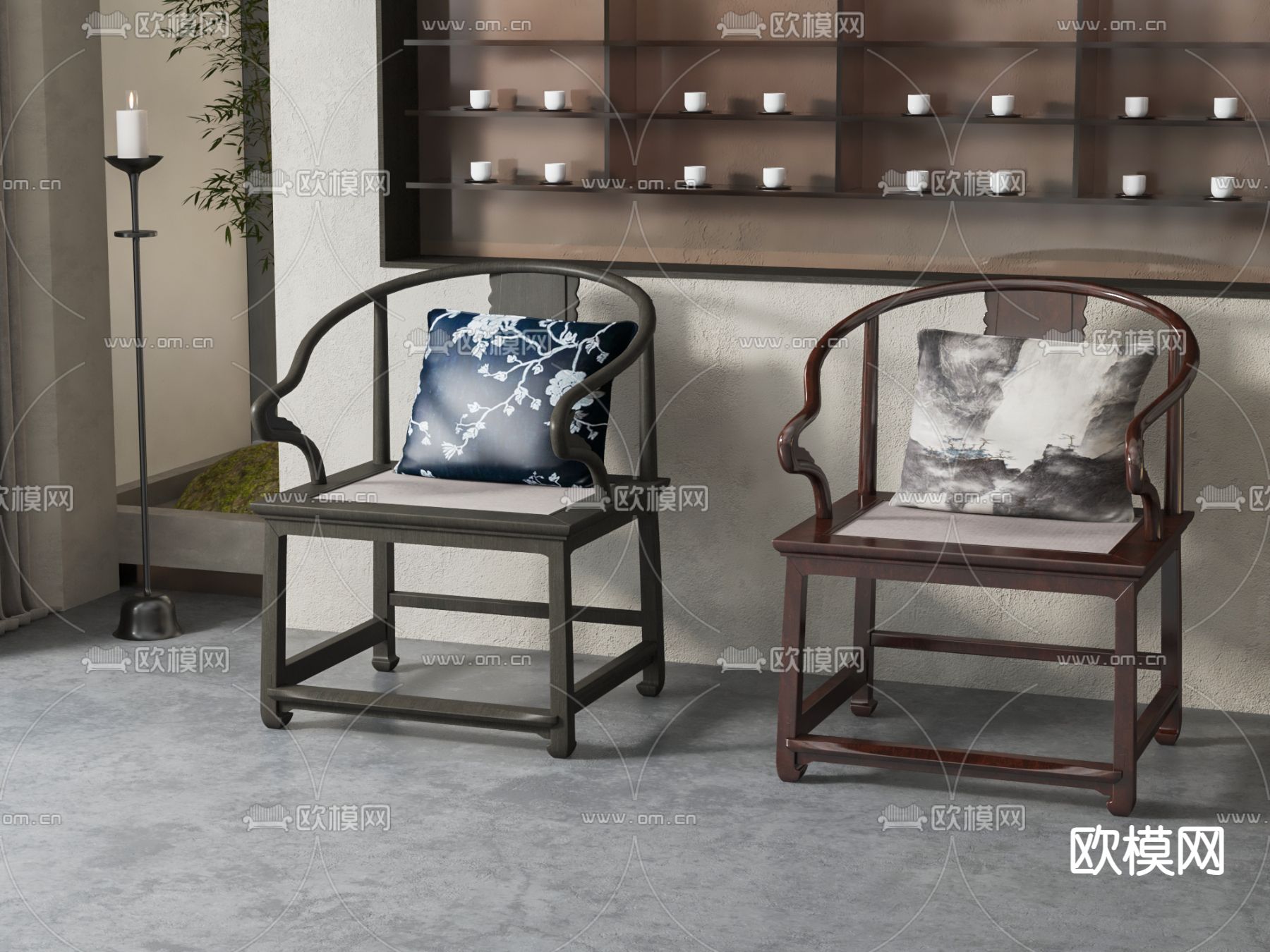 中式圈椅 单椅su模型下载（渲染图1）