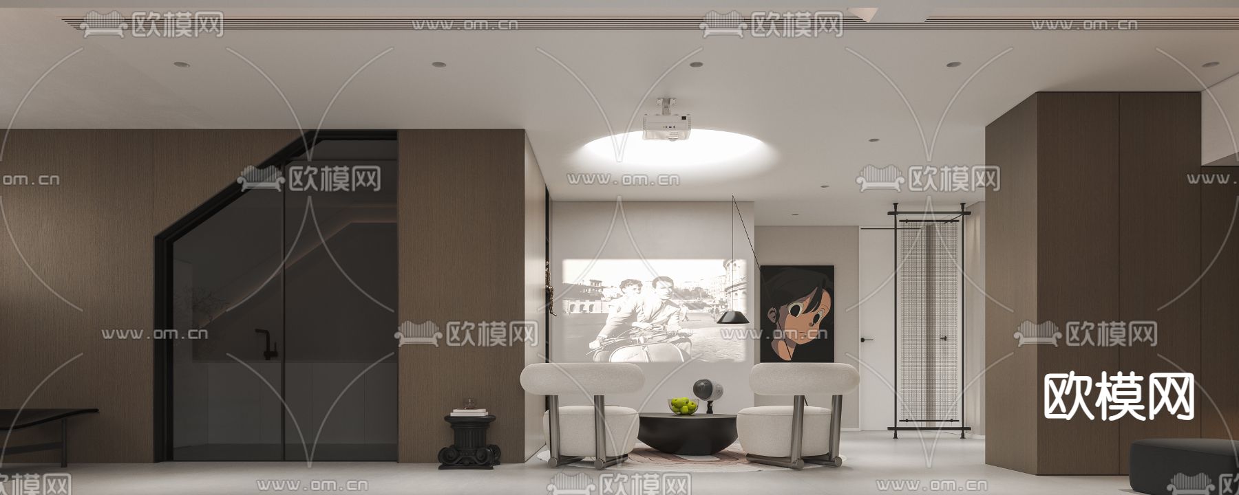 视听室 影音室3d模型下载（渲染图2）