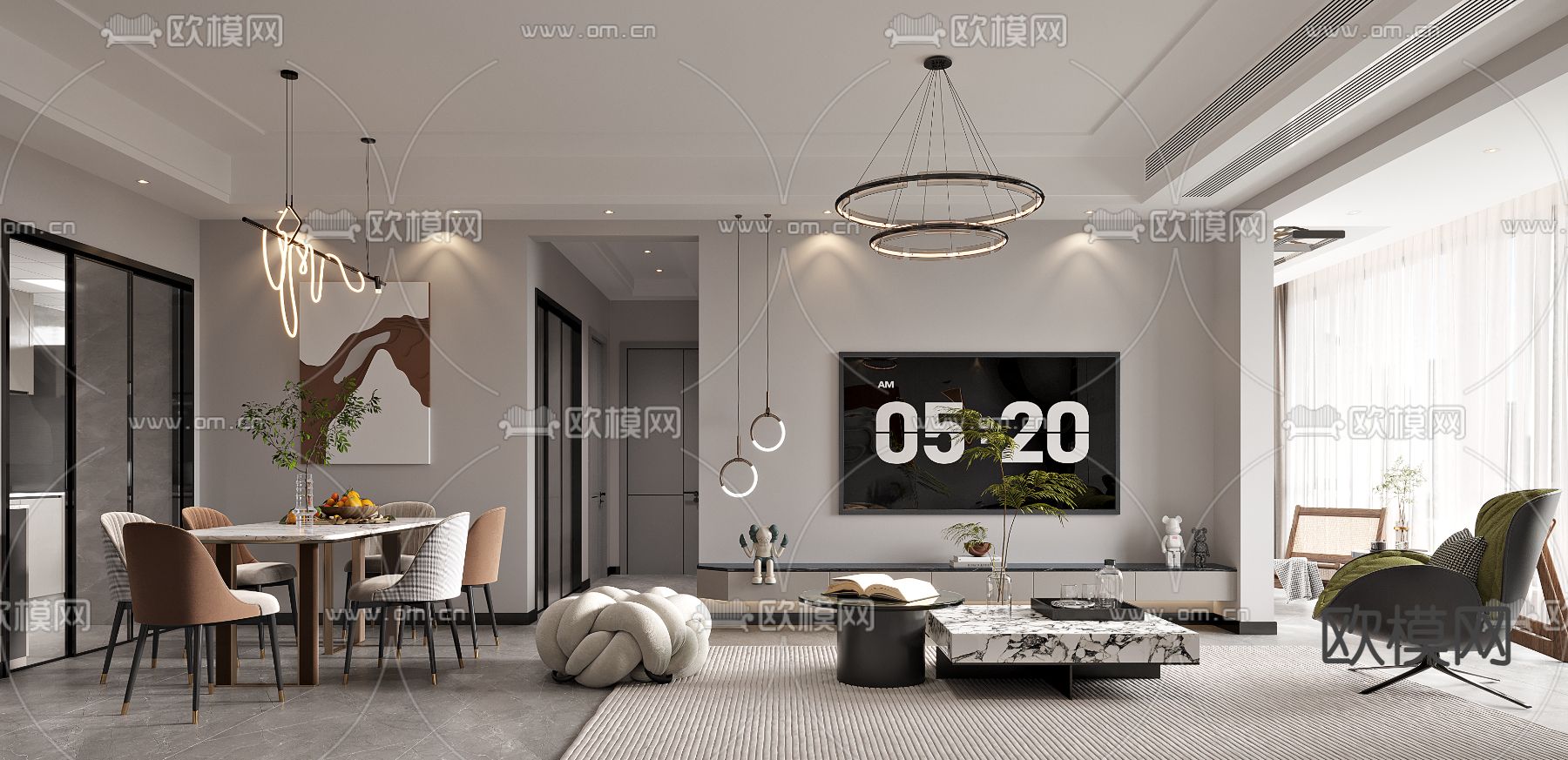 现代客餐厅3d模型下载（渲染图2）