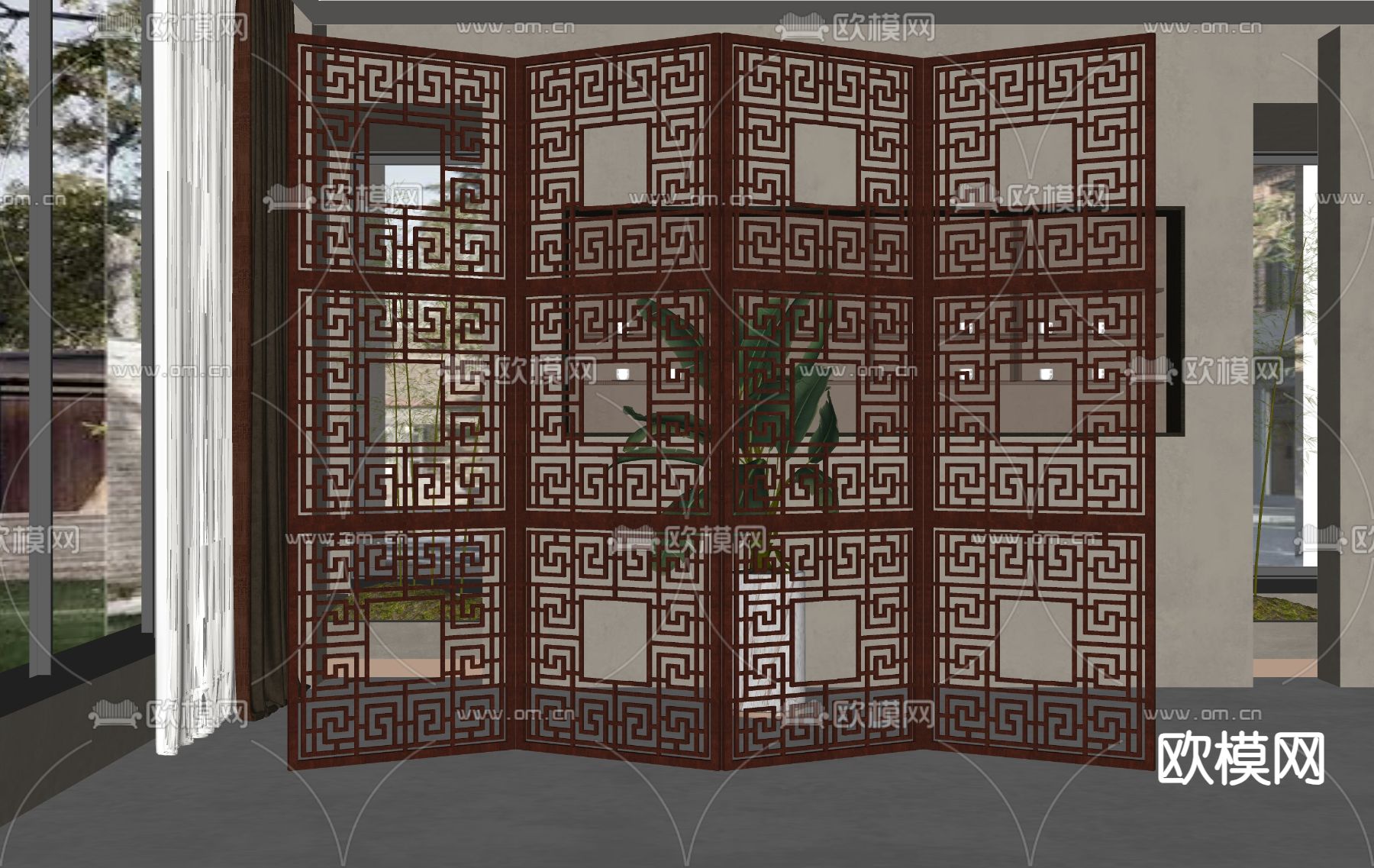 新中式屏风 隔断su模型下载（渲染图2）