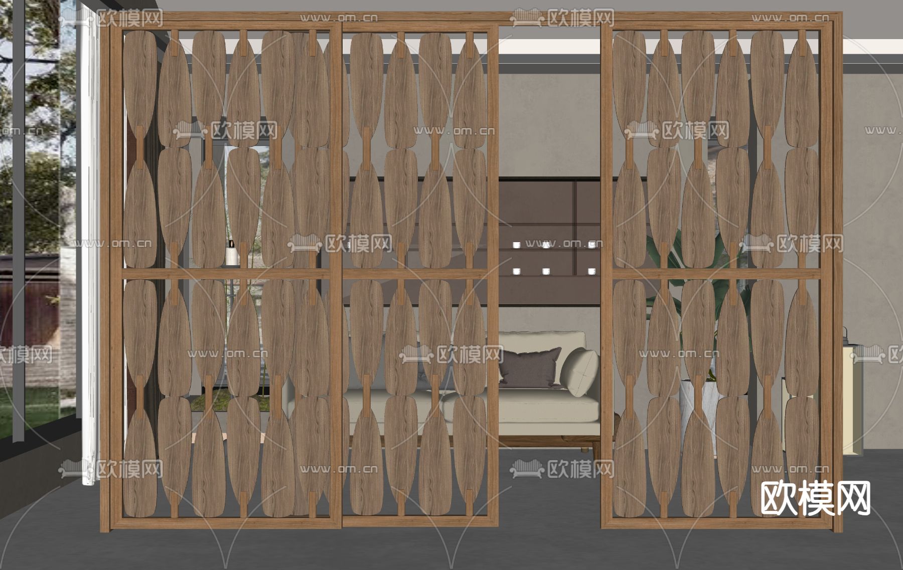 侘寂风推拉门su模型下载（渲染图2）