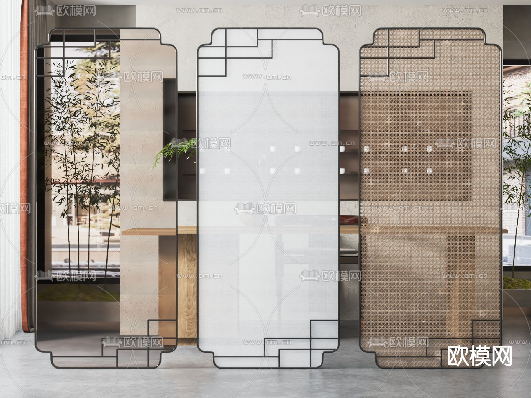 新中式屏风 隔断su模型下载（渲染图1）