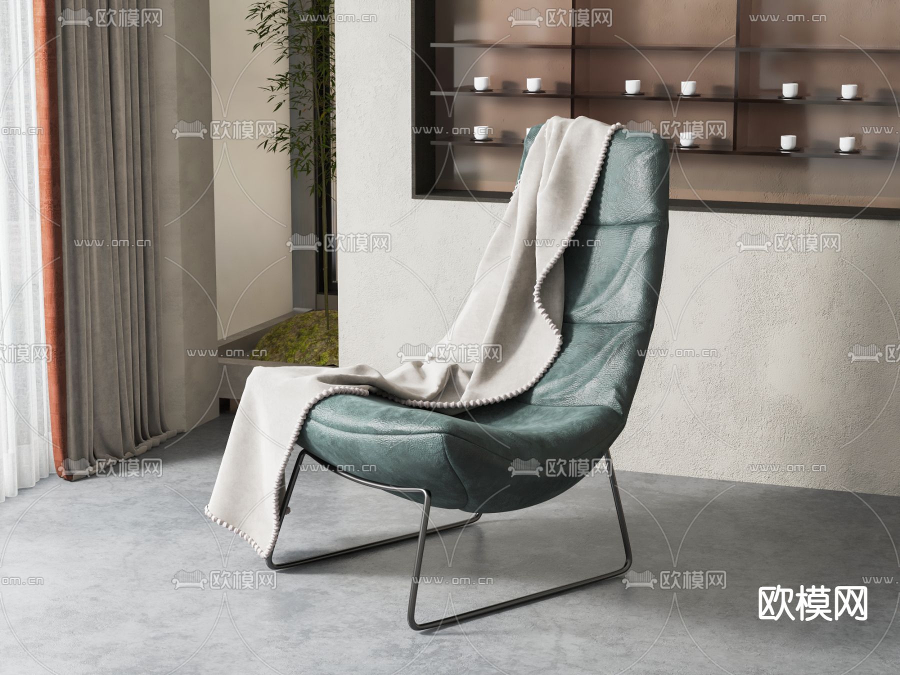 简欧躺椅su模型下载（渲染图1）