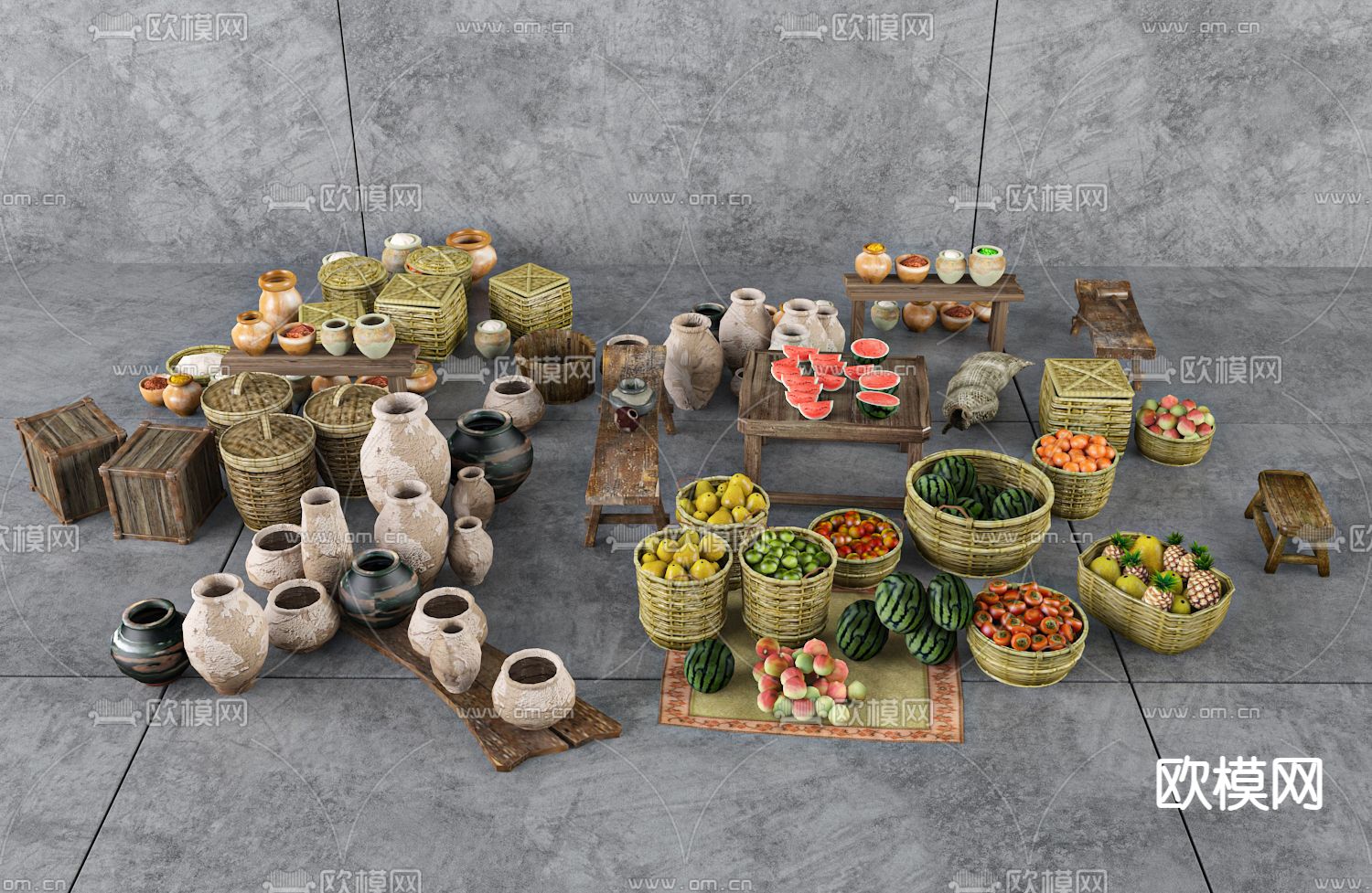 水果 蔬菜 陶罐3d模型下载