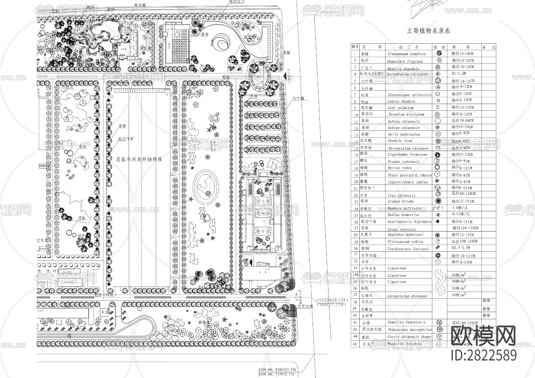 厂房植物配置cad施工图下载（渲染图3）