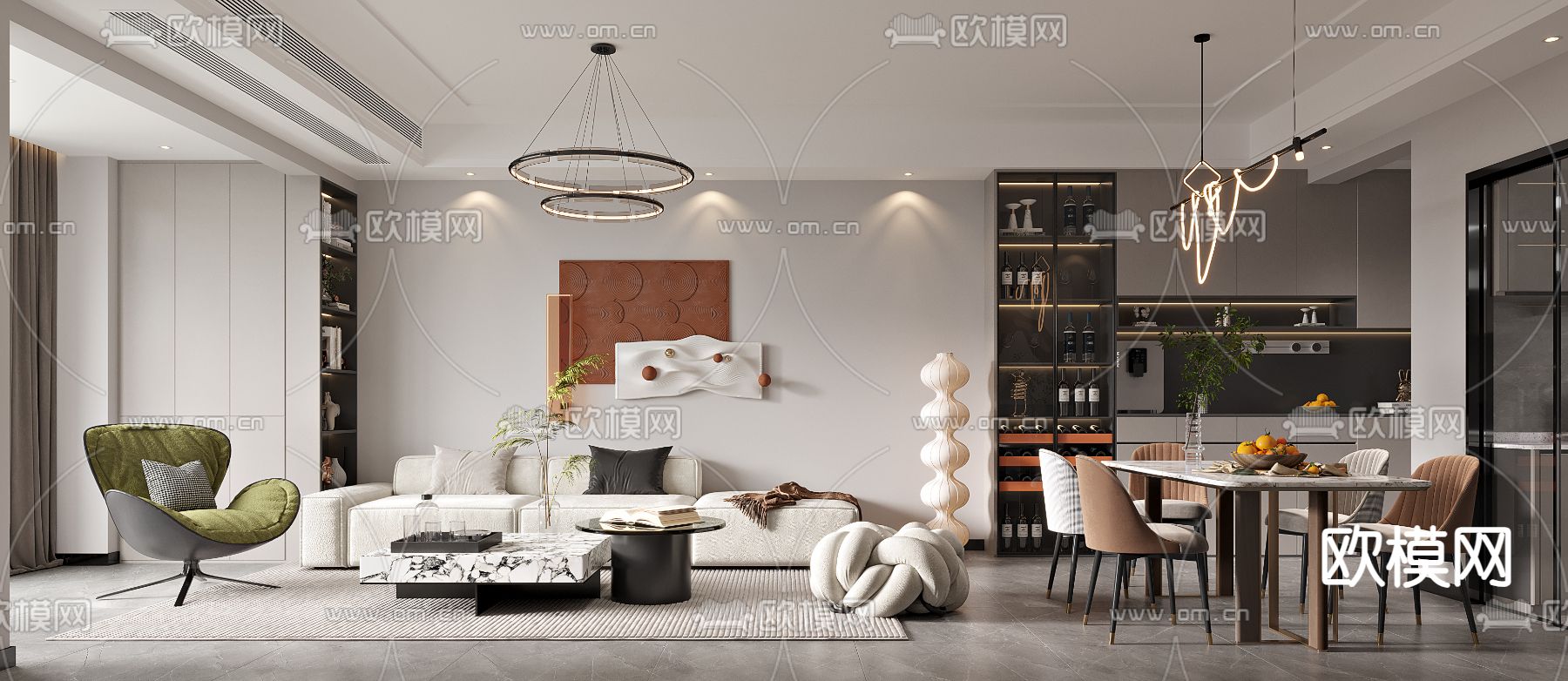 现代客餐厅3d模型下载（渲染图1）