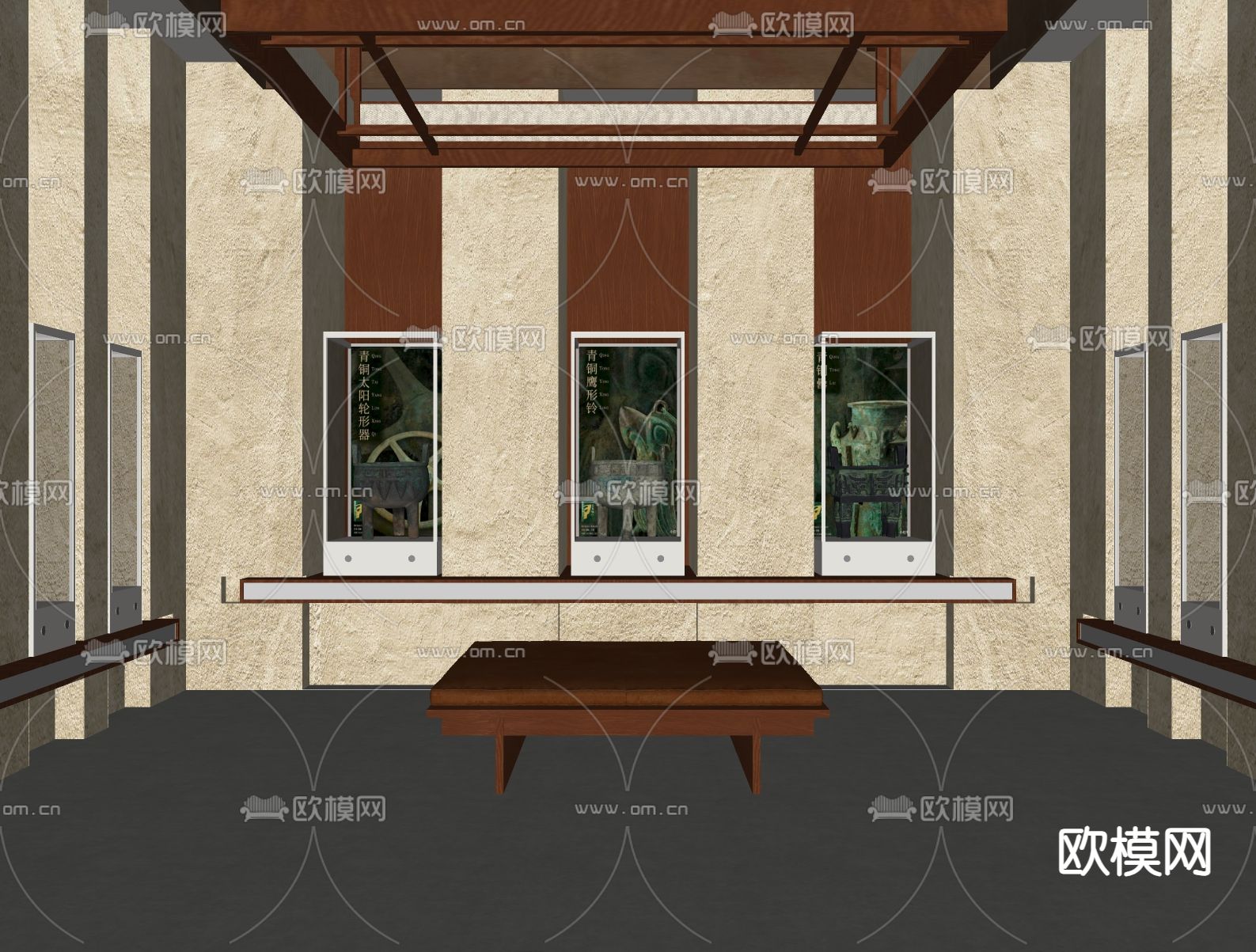 中式文物展厅 博物馆su模型下载（渲染图2）