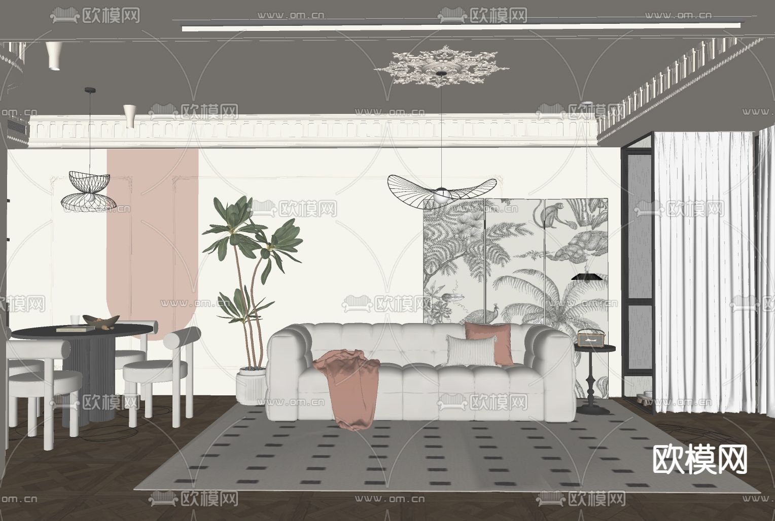 法式客厅su模型下载（渲染图2）