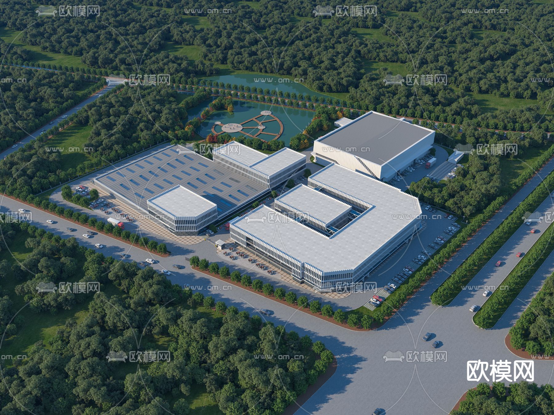 现代厂房鸟瞰3d模型下载
