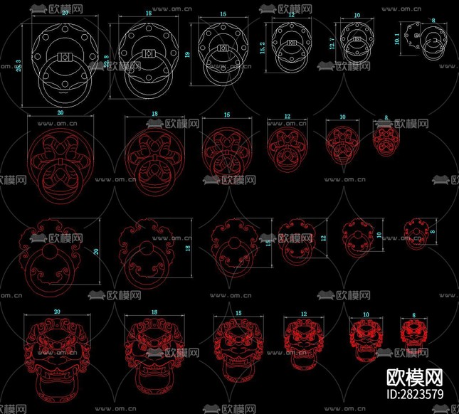 明清古典紅木家具五金銅件cad圖庫下載(渲染圖2)