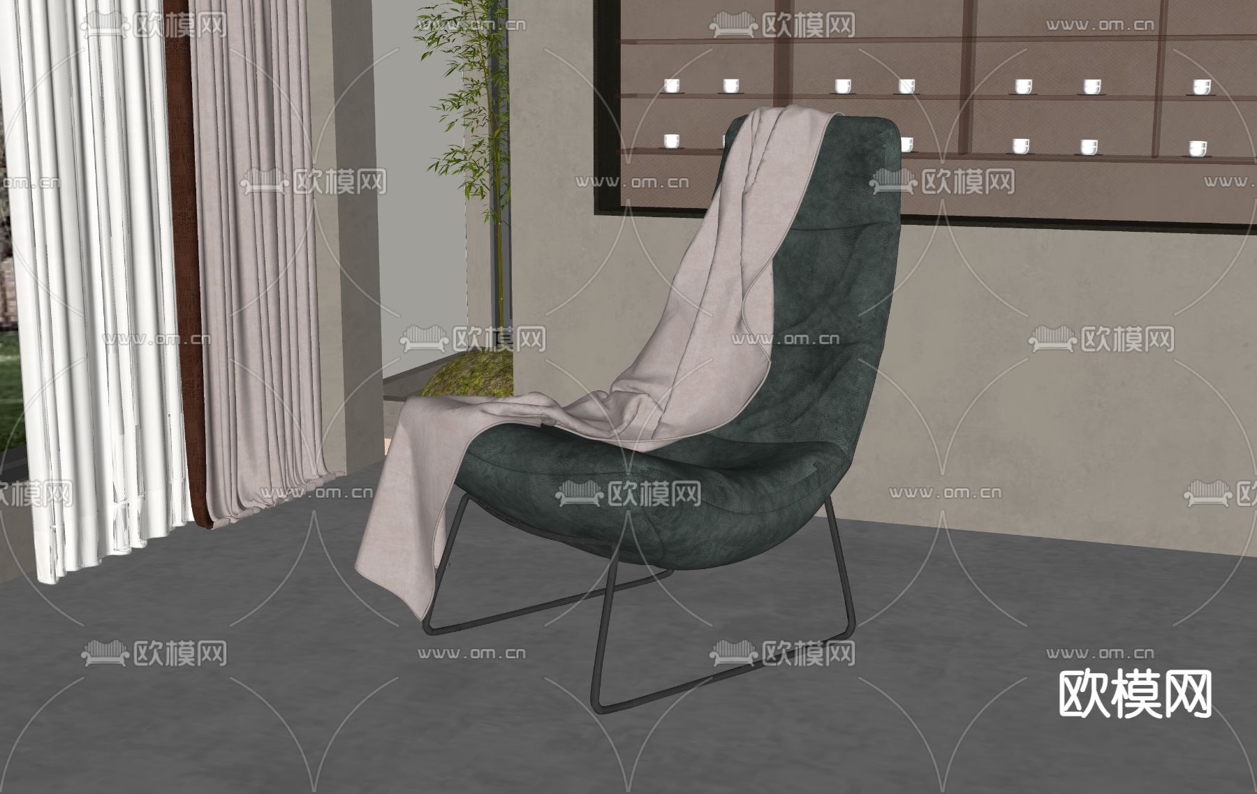 简欧躺椅su模型下载（渲染图2）